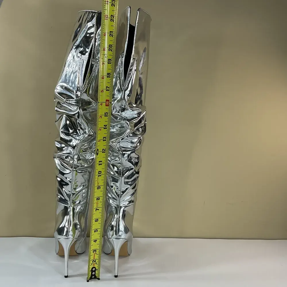 NEW I.N.C. Women’s Iyonna Over the Knee Slouch Boots Silver Size 5.5M